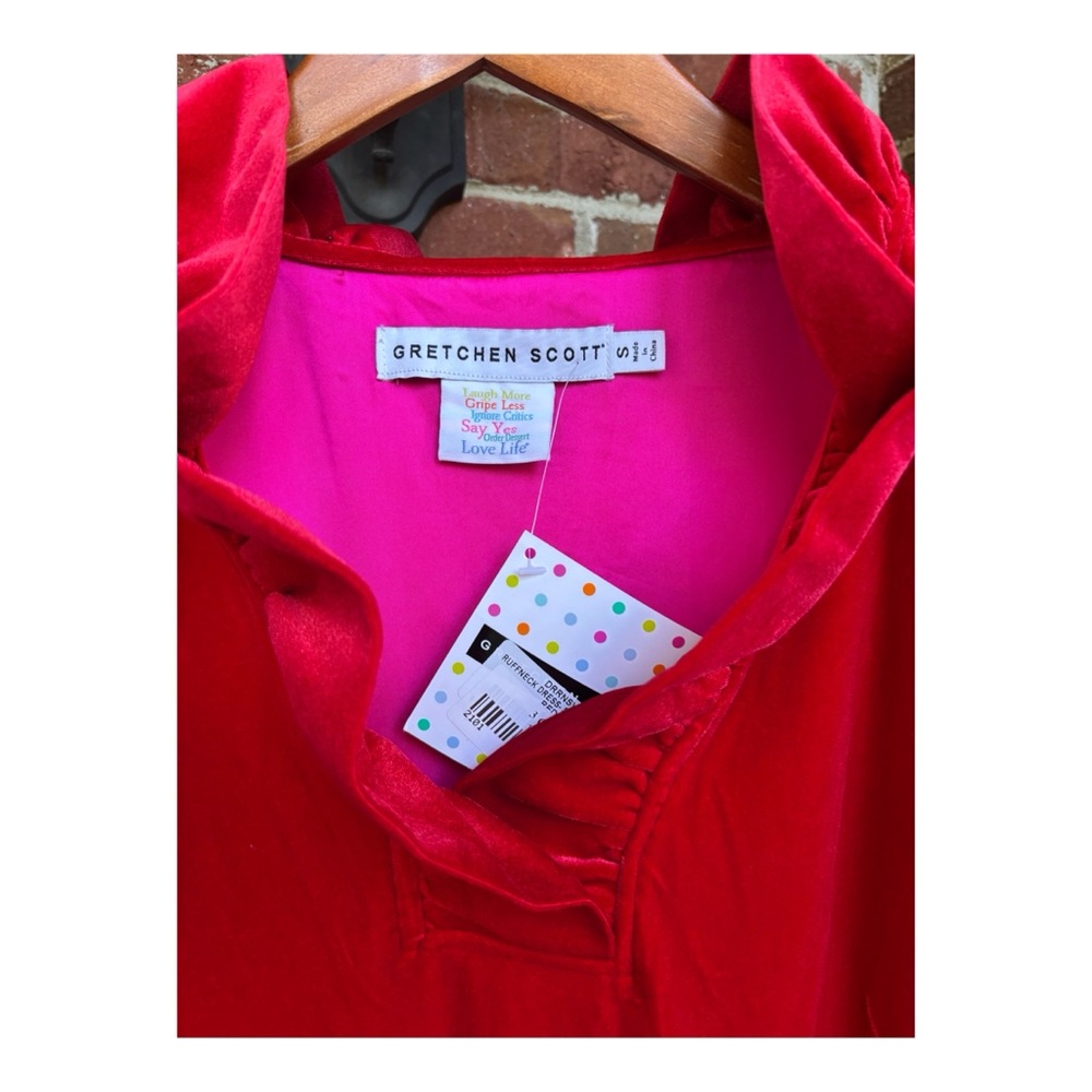 NWT Gretchen Scott Designs RuffNeck Silky Velvet Dress in Red Size Small - Picture 9 of 13